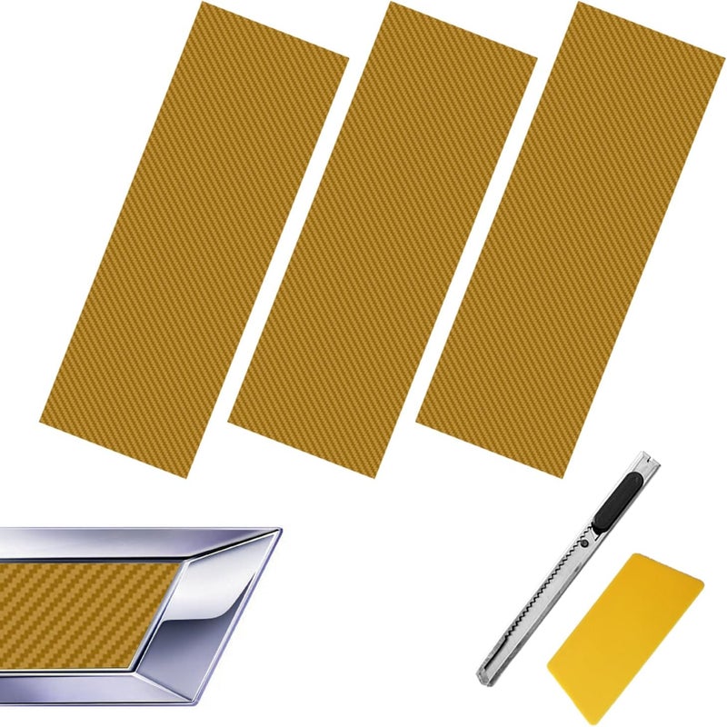 Vrasly Compatible with 11.8" x 4" 3PCS Chevy Bowtie Emblem Logo Stickers Cut DIY Decals, 3 Pcs Universal Overlay Yellow - Image 1